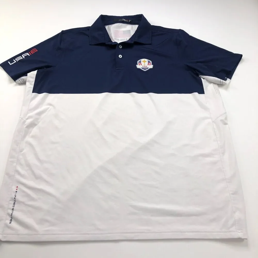 RLX Ralph Lauren XL USA 2016 Golf SS Stretch Button Polo Solid Shirt